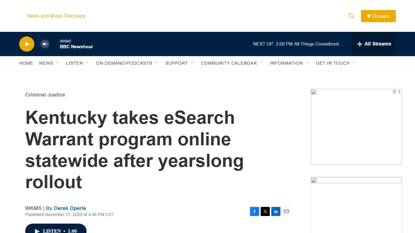 Kentucky takes eSearch Warrant program online statewide after yearslong rollout WKMS