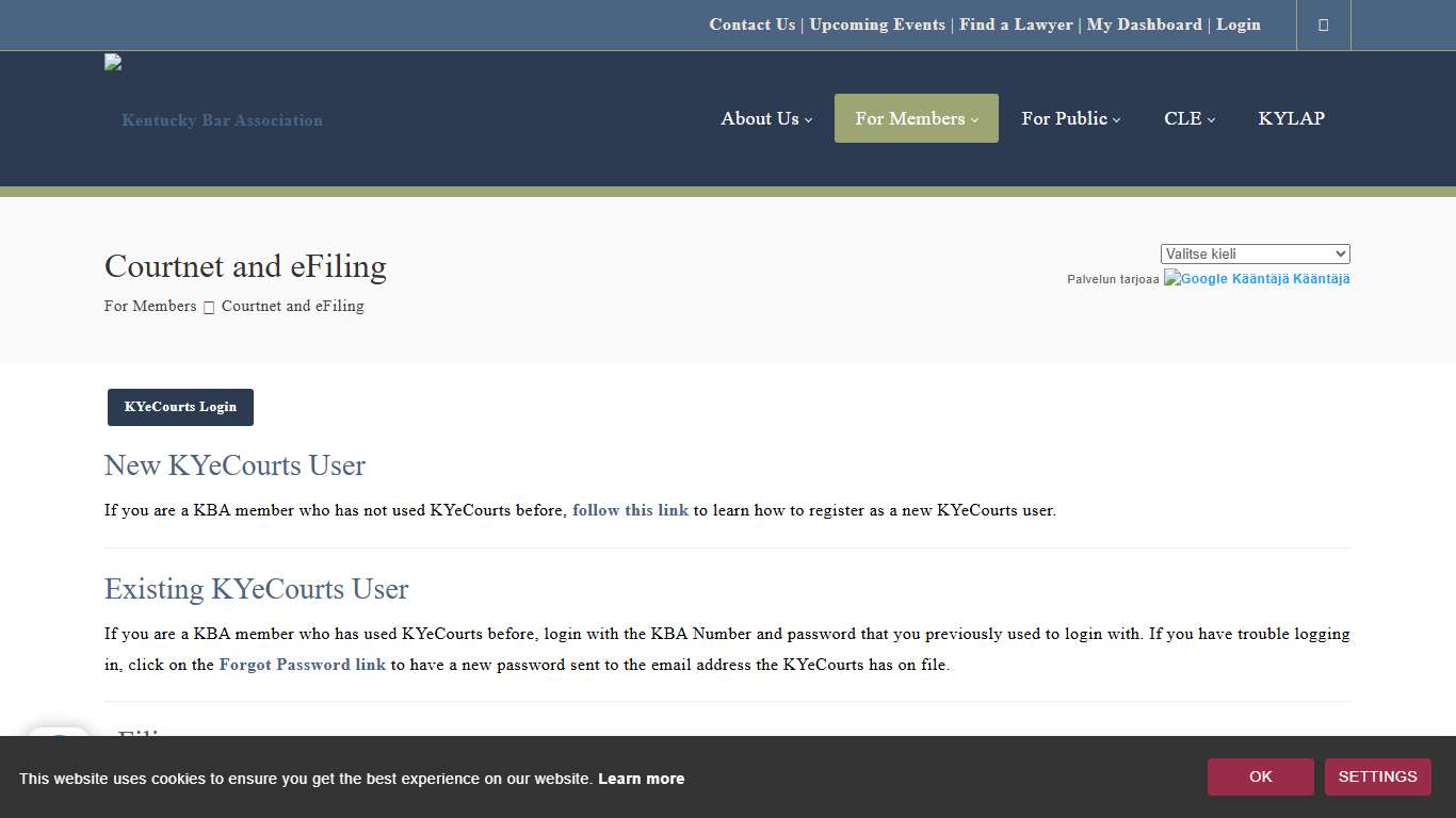 Kentucky Bar Association > For Members > Courtnet and eFiling