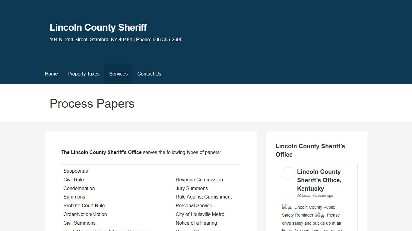 Process Papers - Lincoln County Sheriff